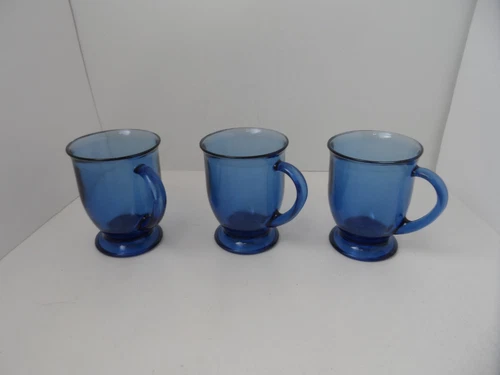 Vintage Anchor Hocking Cobalt Blue 16 oz Glass Footed Coffee Mug - EC