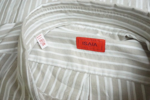 Isaia Napoli Beige White Striped 1/4 Btn Popover Shirt Sz 15.5 BRAND NEW - Picture 3 of 7