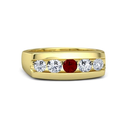 Ruby Round Cut With 925 Sterling Silver Gold Plated Ring For Men's #D749 - Picture 1 of 6