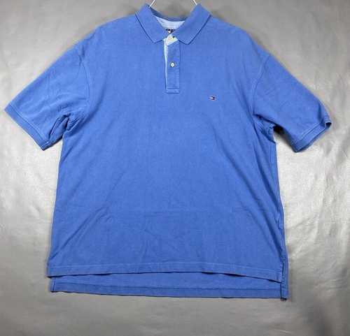 Vintage Tommy Hilfiger Polo Shirt Mens XXL 2XL Blue Logo Button Short Sleeve