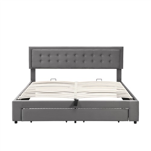Ottoman Storage Gas Lift Bed 6ft 180x200 Upholstered Bed Frame with Drawer Grey - Picture 4 of 11