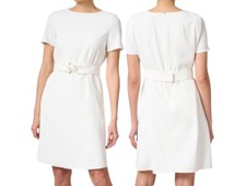 NWT $425 Emporio Armani White Belted Fluid Crepe Lined Sheath Dress Sz::EU 48/12