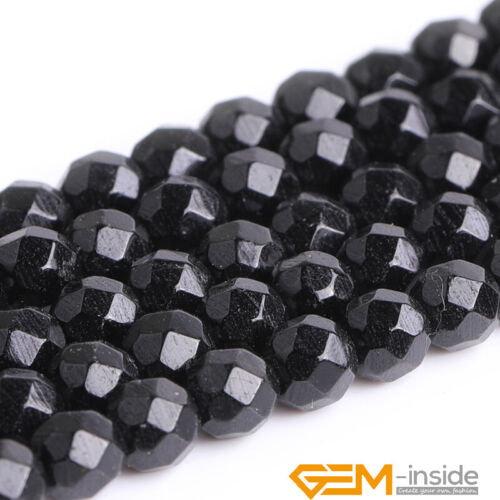 Natural Gemstone Black Tourmaline AAA Faceted Round Beads for Jewelry Making 15" - Foto 5 di 47