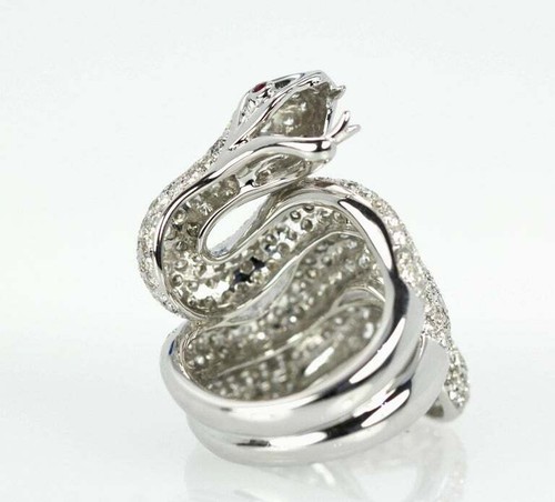 4.62 Carat Cubic Zirconia 925 Sterling Silver Two Ruby Eyes Snake Fashion Ring - Picture 3 of 7