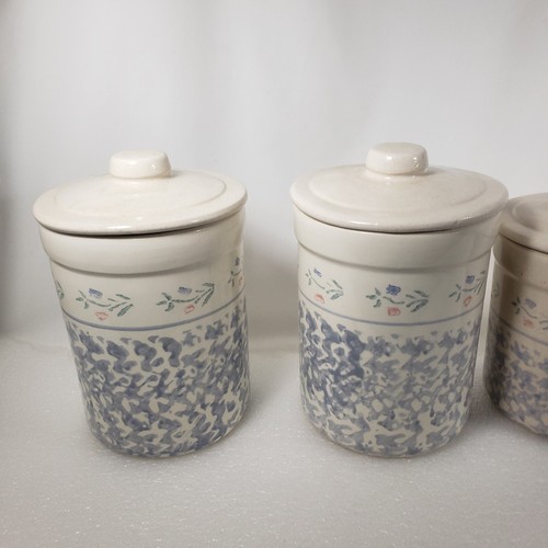 Lot Of 4 Canister Seal Set Crock Cottage Core Pastel Floral Decor Farm House VTG - Picture 16 of 24