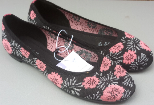 Serra Comfort Ballet Flats sz 9 M Black, Pink Rose Print; Cushioned Insoles - Picture 2 of 9