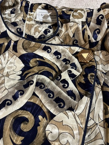 S L Fashions Vintage Blouse Skirt Set Skirt hs drop waist. Blue Gold Cream Sz 14 - Picture 5 of 6