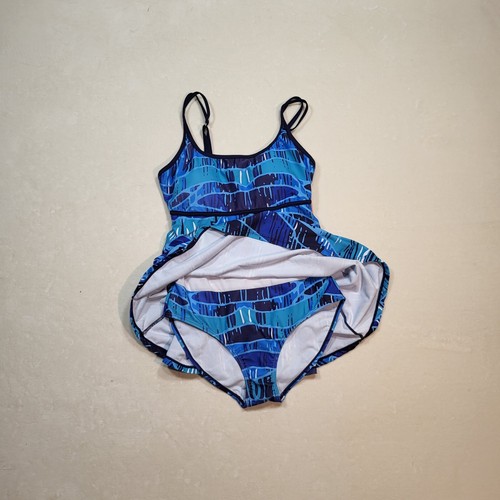 Noon Swim Abstract A Line Swimdress Swimsuit Blue New - Picture 3 of 7
