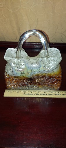Vintage Hand Blown Italian Murano Style Purse Shaped Vase. Two Tone Cute - Picture 3 of 6