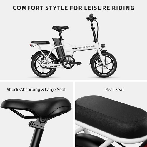 16" Folding Electric Bike with 2 Seats, 25MPH, 35-Mile Range, Ebike for Commuter - Picture 6 of 11