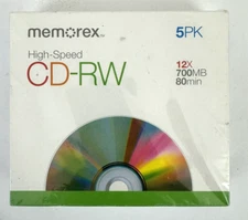 Memorex CD-RW 12x 700mb 80 min High Speed Compact Disc Rewritable 5 Pack