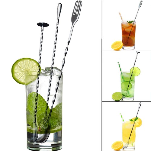 3 Pcs Cocktail Mixing Spoons 12-Inch Bar Long Stirring Drink Stirrers for Tea - Picture 7 of 7