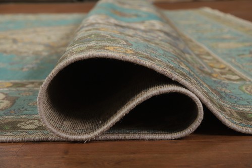 Vintage Türkis Blau Übergefärbt Handgeknüpft Traditionell Wohnzimmer Teppich 10x12 - Bild 13 von 21