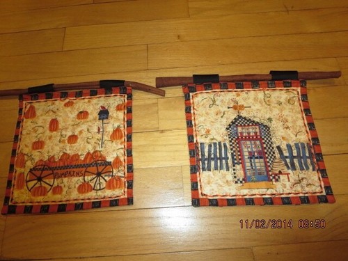 2 MACHINE & HAND QUILTED FALL 8" SQUARE SCENES W/ CINNAMON HANGERS- #R5A-25 - Picture 22 of 24