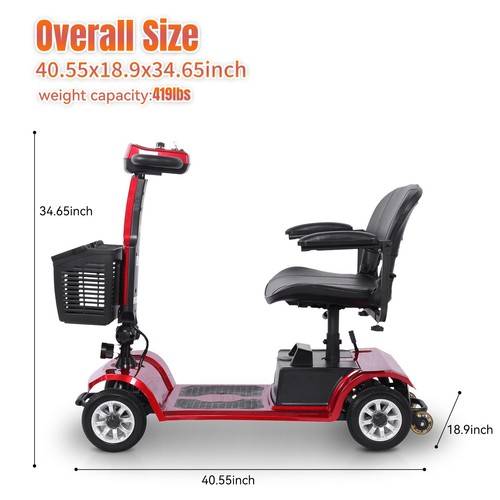 4 Wheel Mobility Scooter Maximum load 419lb Foldable Mobility Scooter for Senior - Picture 8 of 26