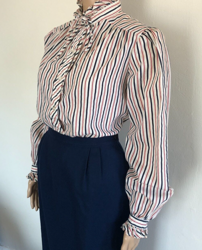 vtg 70s High Neck Button Blouse 12 Balloon Sleeve Ruffle Trim JC Penny Fashions - Picture 5 of 17
