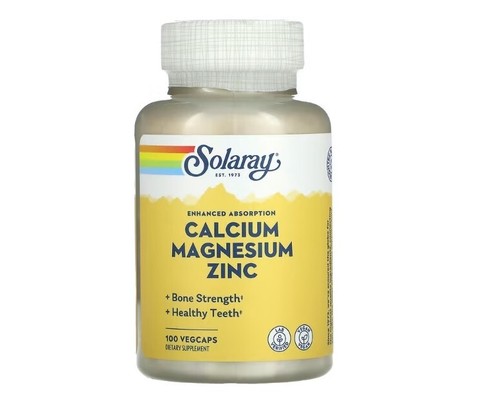 Solaray, Calcium Magnesium Zinc, 2 PACK, 100 VegCaps x 2 (200 total!) - Picture 2 of 3