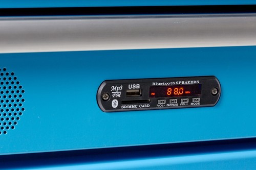 Armario de herramientas con rodillos con refrigerador integrado, 3 cajones y radio en azul - Imagen 2 de 5