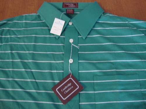 Cambridge Classics Golf Shirt L Short Sleeve Green Stripe Polo Cotton/Poly NEW - Picture 5 of 11