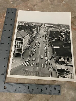 Vintage Black White Photo German Street Cars Traffic Arial View 8x10