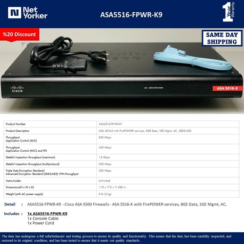Cisco ASA5516-FPWR-K9 ASA 5516 Security Fireawall - Same Day Shipping - 第 1/5 張圖片