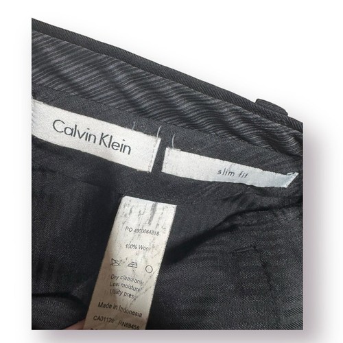 Pantalones de vestir Calvin Klein para hombre 38x32 gris lana natural elástico plisado - Imagen 4 de 6