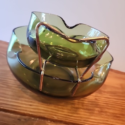 Vintage Accent Modern di Anchor Hocking 3 pezzi vetro avocado chip & dip set usato in ottime condizioni - Foto 8 di 19