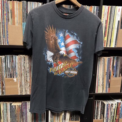 Vintage Harley Davidson T Shirt 3D Emblem Large Eagle American Flag