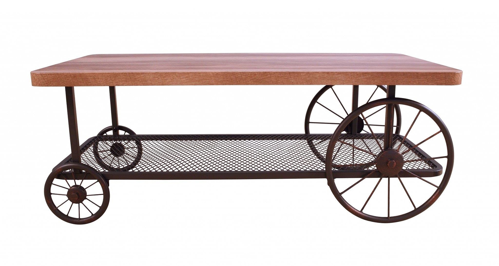 Прямоугольный журнальный столик с отделкой из дуба и Нижней полкой из металлической сетки 73790₽