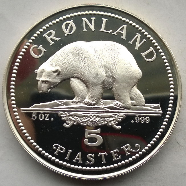 Greenland 1987 Polar Bear 5 Piaster 5oz Silver Coin,Proof | eBay