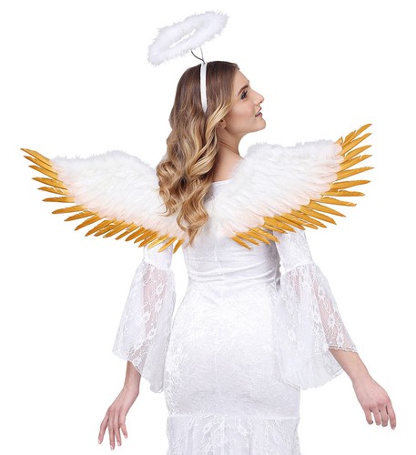 Gold-Weiße Engelsflügel / Weihnachten Engel Flügel Christkind Fest Deko Flügel - Bild 2 von 5