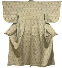 Japanese Vintage Kimono Pure Silk White Tsumugi Expensive Dirt Height 62.2in