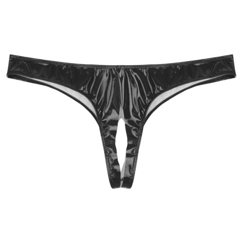Wetlook Leder Herren Unterhose Mit Loch Lack String Offener Unterwäsche - Bild 8 von 35