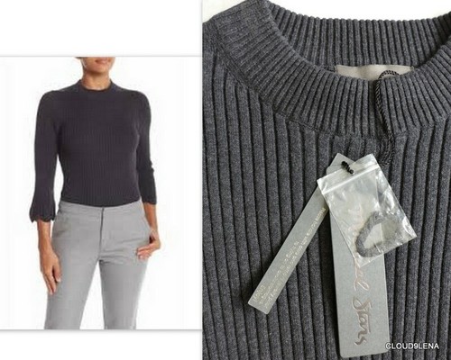 NWT MICHAEL STARS Ribbed Cotton Knit 3/4 Sleeve Pullover Sweater SMALL $138 GRAY - Picture 3 of 11