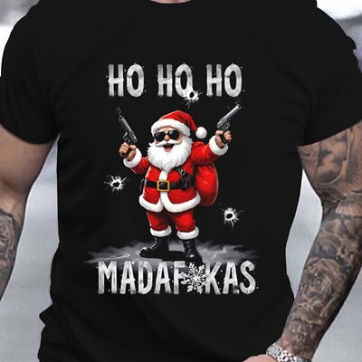 Men'Santa Claus 3D Printed T-shirt -Round Neck Short Sleeve Top