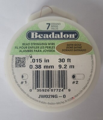 Beadalon Fädeldraht 7-Strang 0,015 Zoll Satin Gold 30 Fuß JW02NG-0