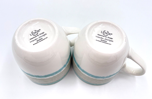 Lenox Woven Stripes American by Design Aqua Coffee Mugs - Set of 2 - Picture 6 of 6