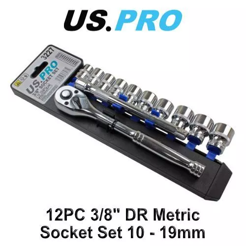 US PRO 12 Piece 3/8" Drive Metric Socket Wrench Set 10 - 19MM 3227 - Picture 1 of 2