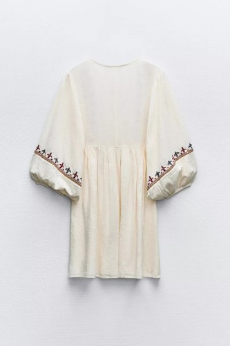 ZARA SHORT DRESS WITH CONTRAST EMBROIDERY ~ M ~ Ecru | 5770/042 - Picture 10 of 16