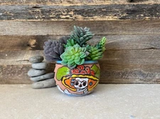 Handcrafted MINI Talavera Clay Planter Day of The Dead Katrina Hand Painted