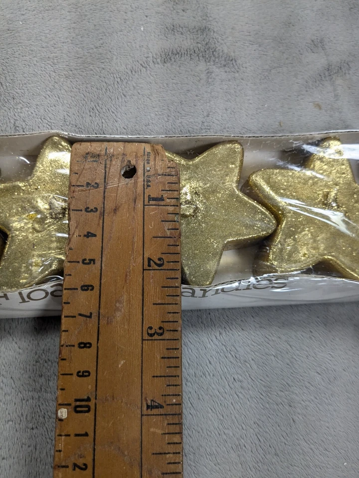 Lot of 4 Floating 5 Point Star Candles 2" Gold Glittered - Image 2 of 4
