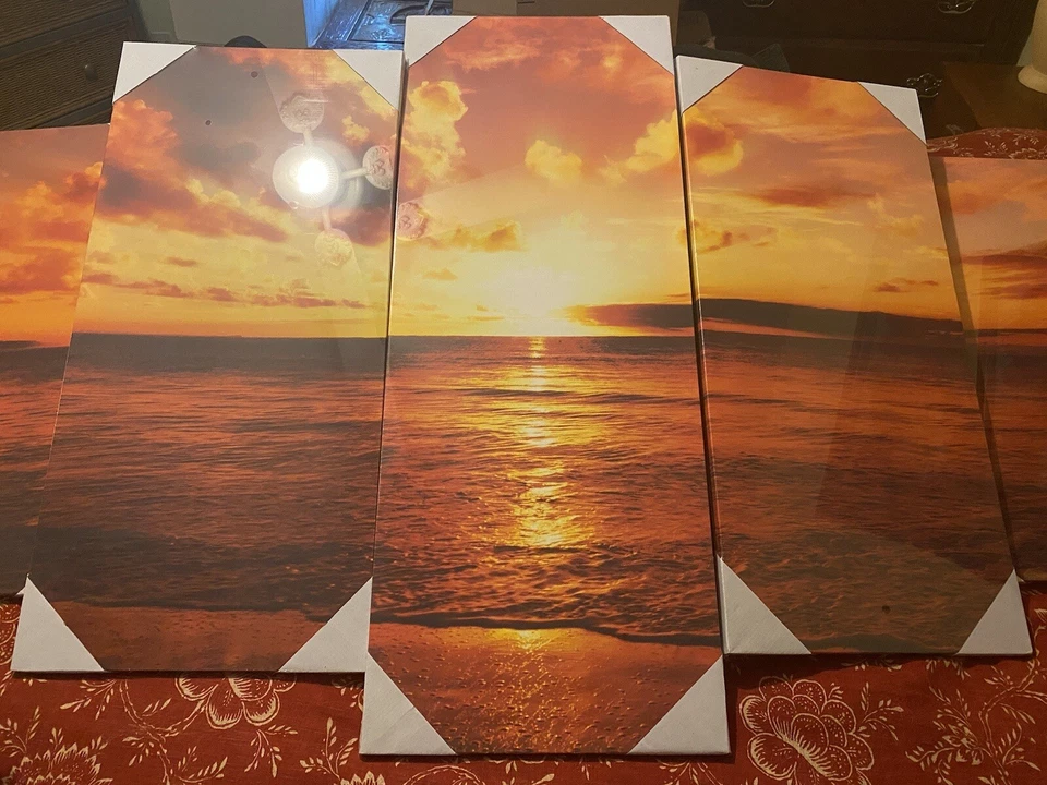 Canvas Print Photo Pictures Wall Art Seascape Sunrise over beach 5 piece NEW NIB - Image 3 of 4