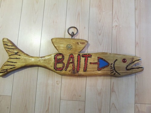 Carved Fish-Folk-Art-Wood-Fish-23 "Carving-Bait Shop Advertising Sign Display - Picture 5 of 12