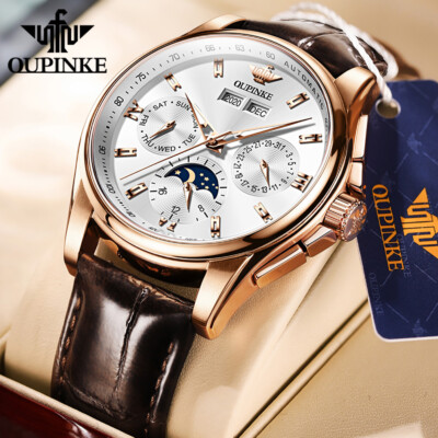   Orig Mechanical OUPINKE Automatic Luxury WATCH Sapphire MEN Waterproof Leather