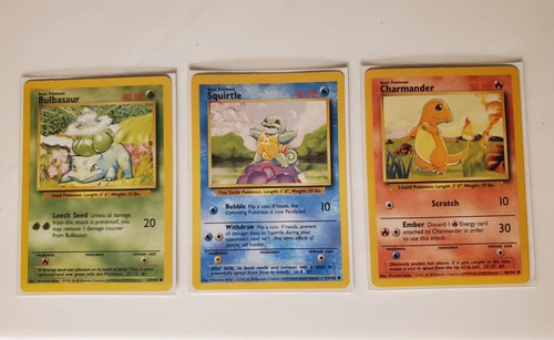 Starter pokemon cards Charmander Squirtle Bulbasaur Base Set  Fan favorites