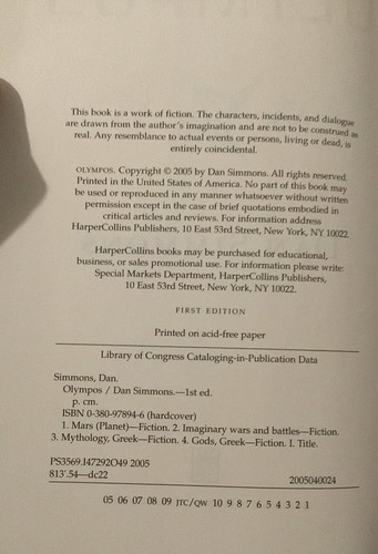 Olympos Hardcover 2005 Dan Simmons True 1st Edition / Printing — Remainder - Bild 14 von 16