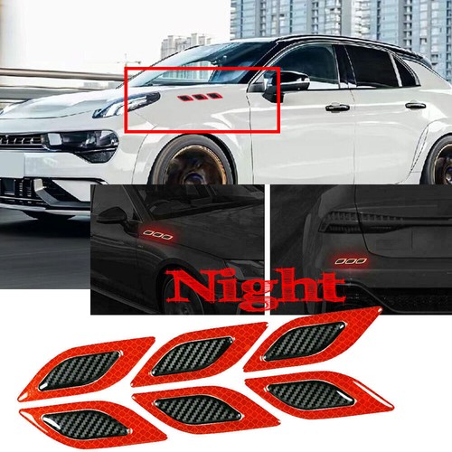 Universal Fit 3D Car Side Fender Carbon Fiber Reflective Stickers Safety Warning - Picture 2 of 9
