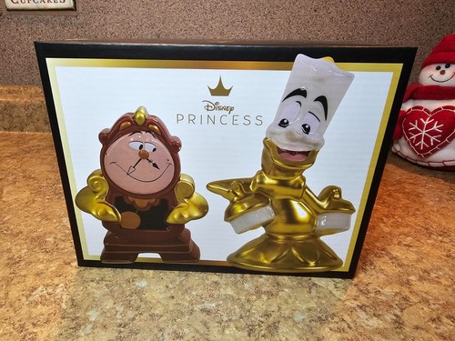 Disney Beauty & the Beast Cogsworth Clock Lumiere Salt & Pepper Shakers Set -New - Picture 4 of 9