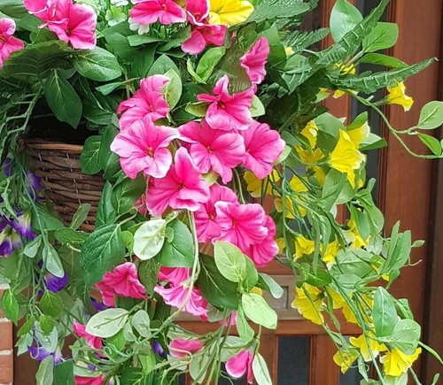 Cesta Colgante Artificial Rosa Rastro Jardín Hiedra Hoja Helecho Follaje Falso - Imagen 7 de 9