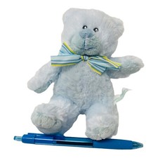 Russ Baby Plush Blue Teddy Bear w/ Squeaker 6" Soft Stuffed Animal Sewn Eyes